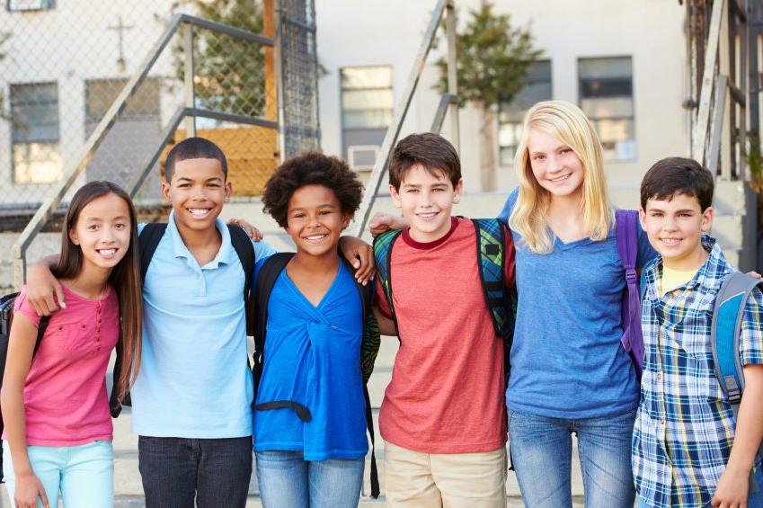 Group of Elementary Pupils Outside Classroom